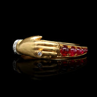 Anthony Lent 18K Yellow Gold Estate, Platinum Ruby and Diamond One Hand Band