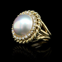 18K Yellow Gold Estate Cultured Mabe Pearl and Diamond Ring