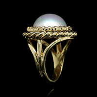 18K Yellow Gold Estate Cultured Mabe Pearl and Diamond Ring