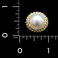 18K Yellow Gold Estate Cultured Mabe Pearl and Diamond Ring