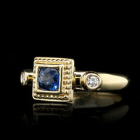 18K Yellow Gold Estate Sapphire and Diamond Ring