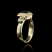 18K Yellow Gold Estate Sapphire and Diamond Ring