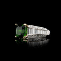 14K White Gold Estate Chrome Diopside and Diamond Ring