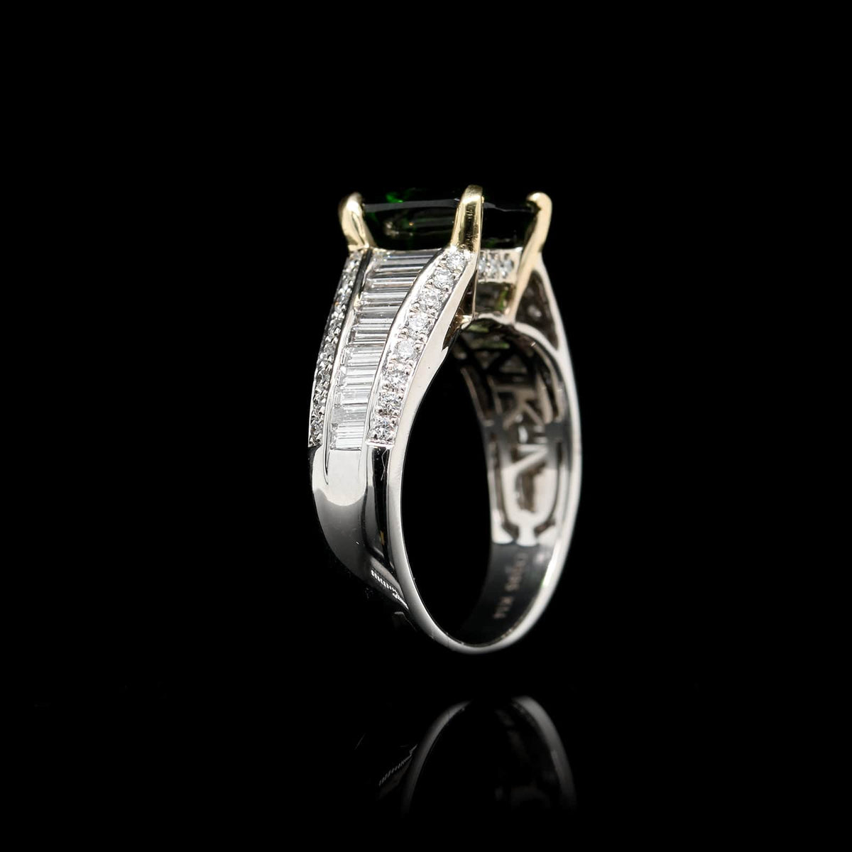 14K White Gold Estate Chrome Diopside and Diamond Ring