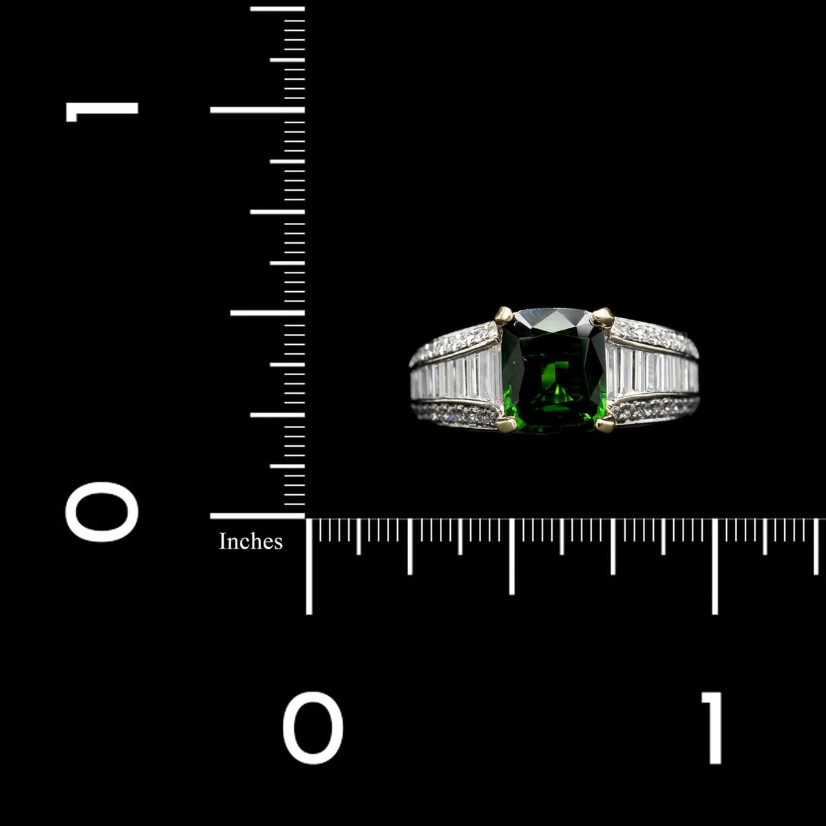14K White Gold Estate Chrome Diopside and Diamond Ring