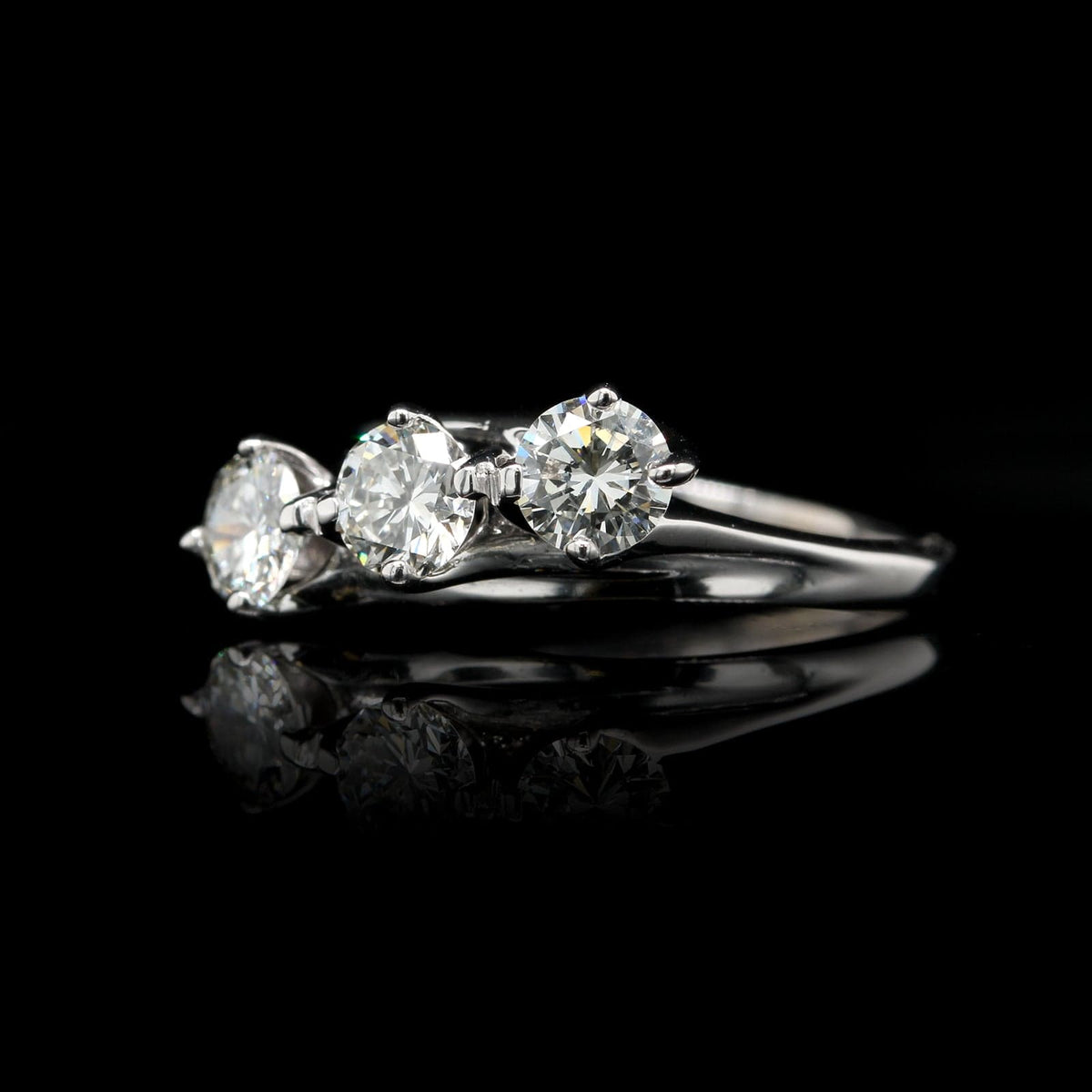 14K White Gold Estate Diamond Three Stone Ring
