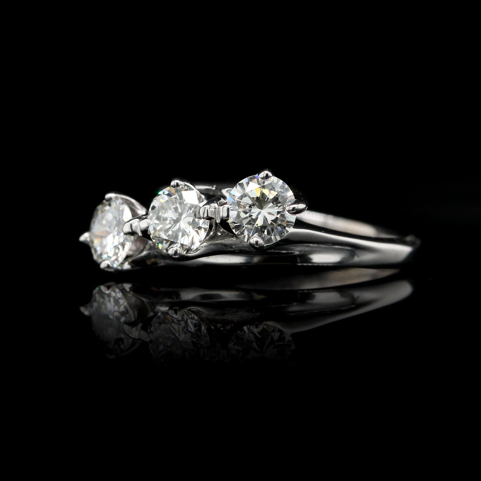 14K White Gold Estate Diamond Three Stone Ring