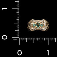 14K Yellow Gold Estate Chrysoberyl and Diamond Hand Engraved Ring