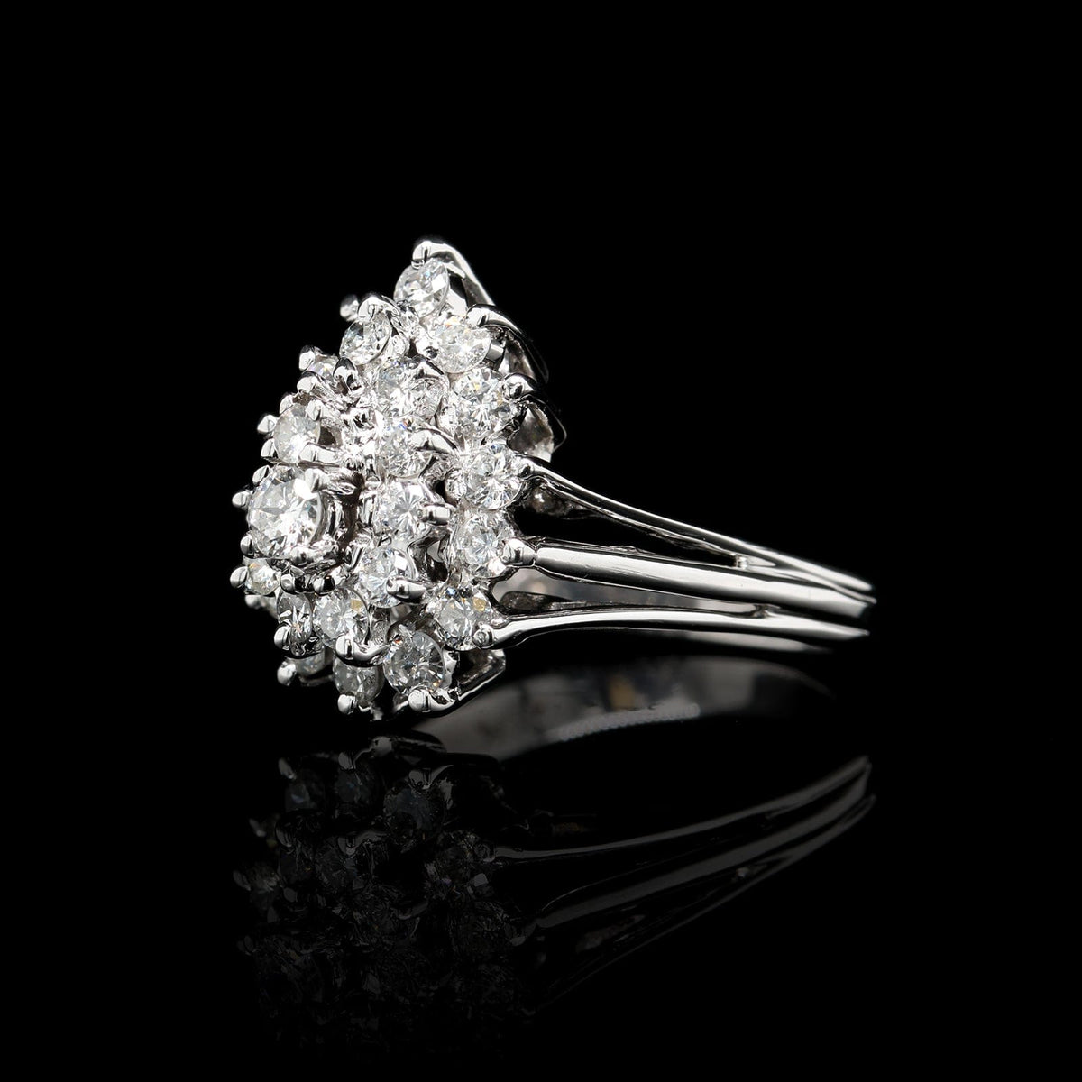 14K White Gold Estate Diamond Cluster Ring