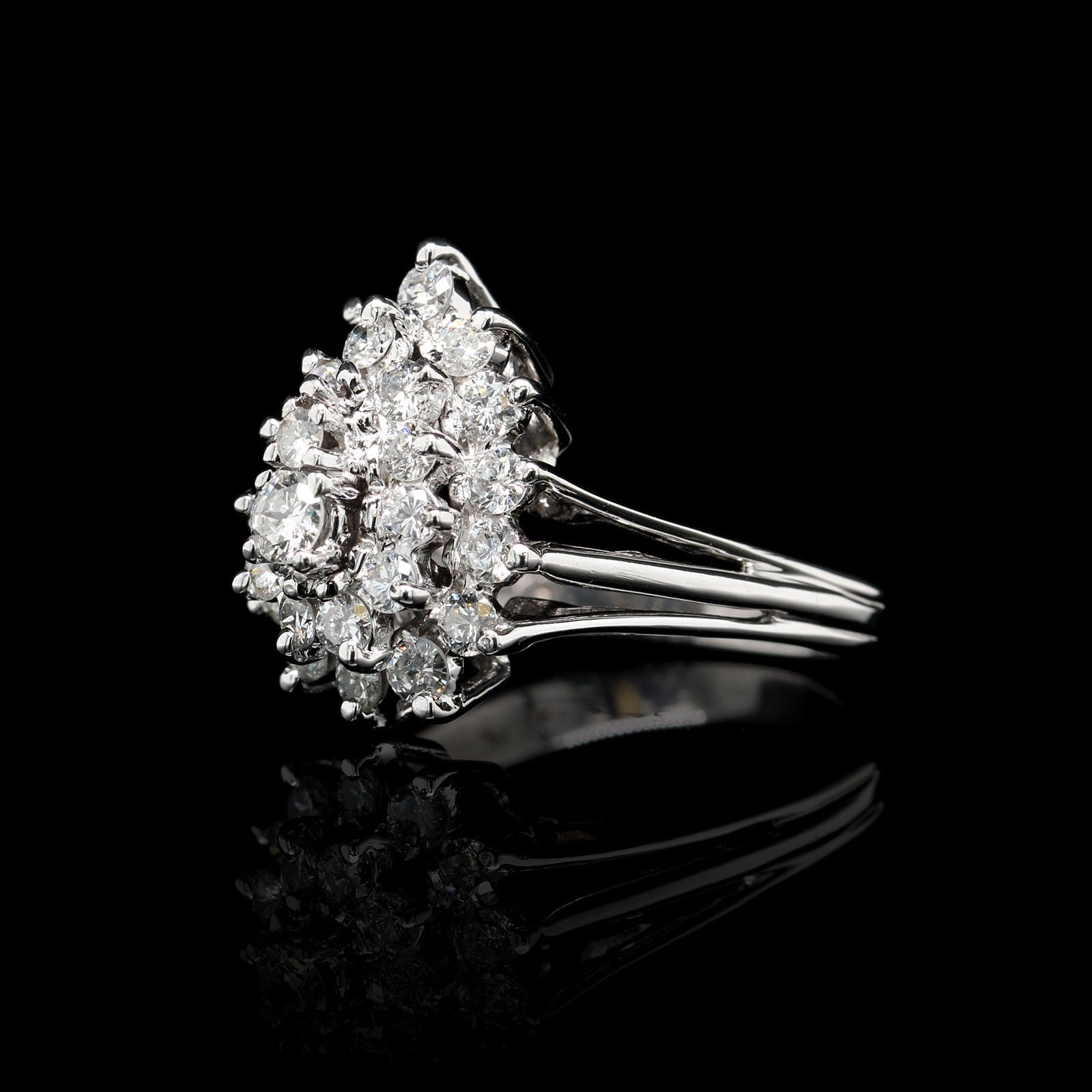 14K White Gold Estate Diamond Cluster Ring