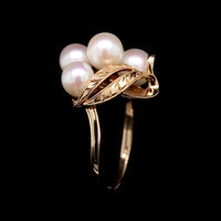 14K Yellow Gold Estate Hand Engraved Pearl Ring