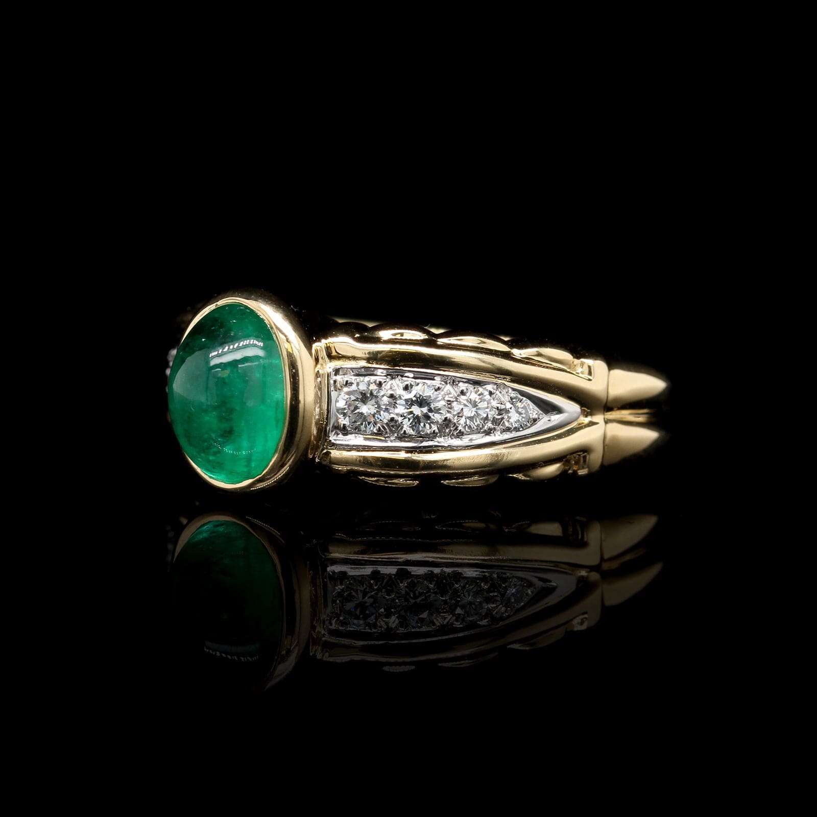 18K Yellow Gold, Platinum Estate Emerald and Diamond Ring
