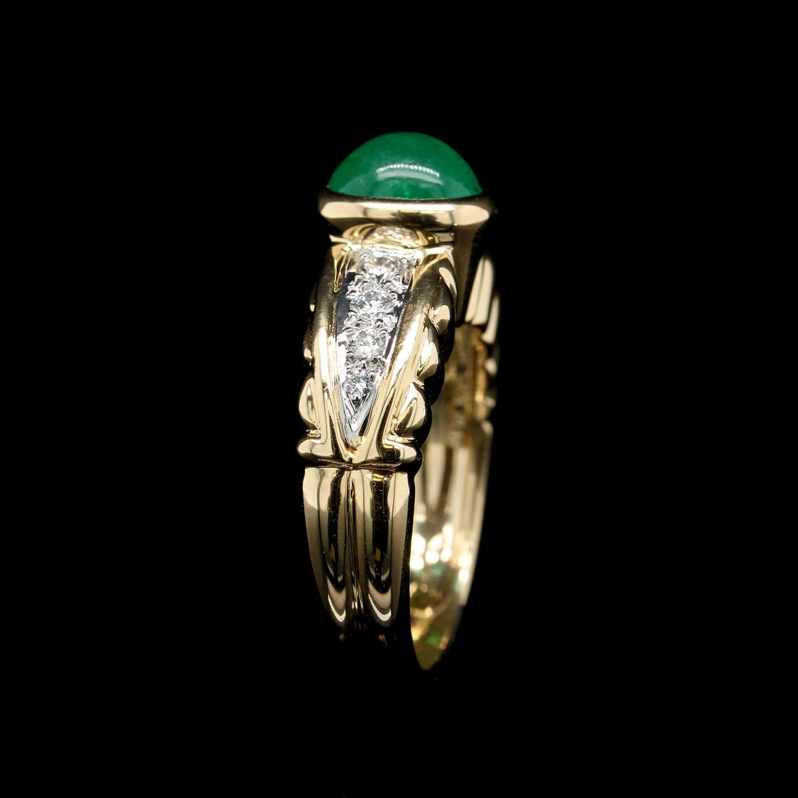 18K Yellow Gold, Platinum Estate Emerald and Diamond Ring