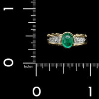 18K Yellow Gold, Platinum Estate Emerald and Diamond Ring