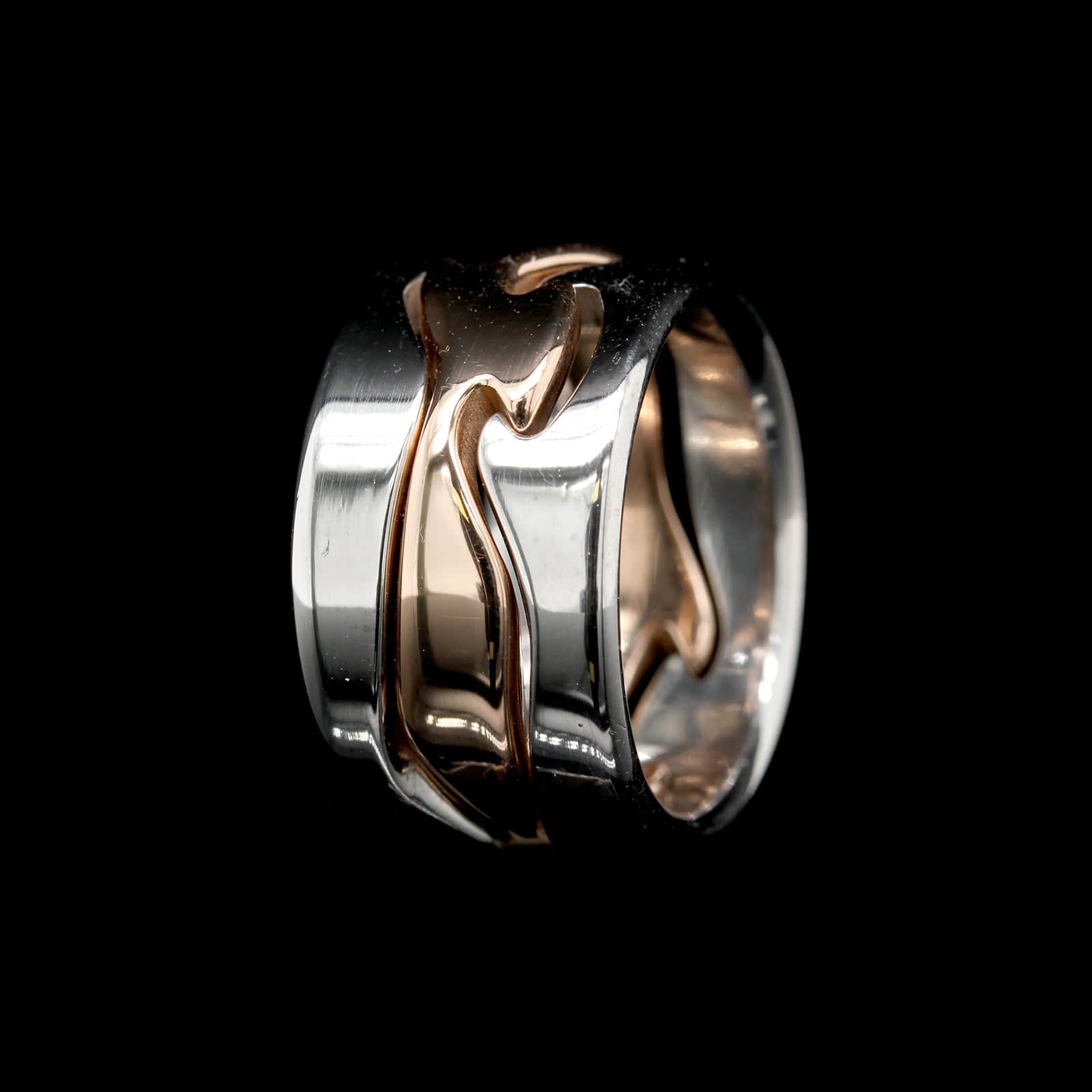DUAL FLOW竜Ring シルバー 木製ケース付き Georg Jensen 18K Rose and White Gold Estate Three Piece Fusion