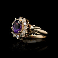 14K Yellow Gold Estate Amethyst and Diamond Ring