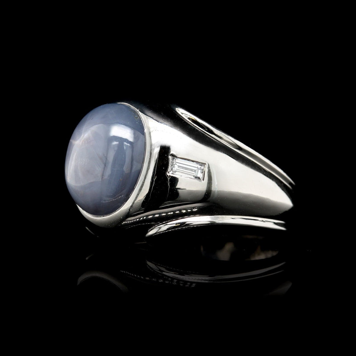 Vintage Palladium Estate Star Sapphire and Diamond Ring