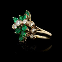 18K Yellow Gold Estate Emerald and Diamond Ring