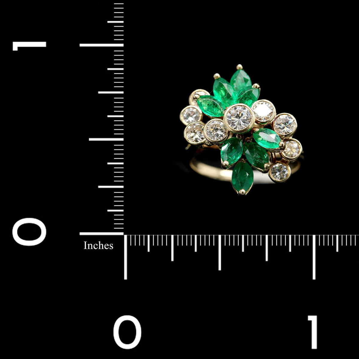 18K Yellow Gold Estate Emerald and Diamond Ring
