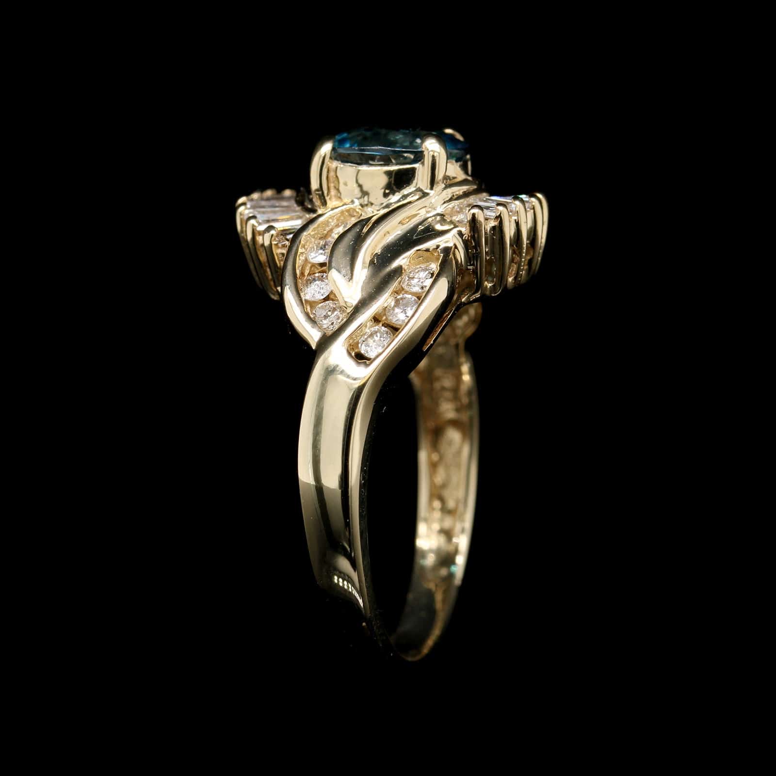 14K Yellow Gold Estate Zircon and Diamond Ring