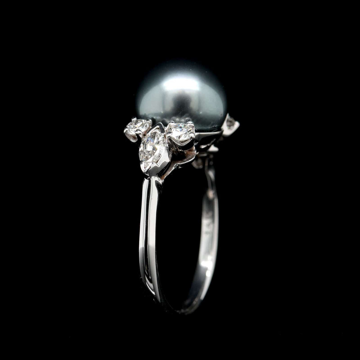 14K White Gold Estate Pearl and Diamond Ring