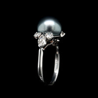 14K White Gold Estate Pearl and Diamond Ring