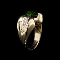Sonia.B 14K Yellow Gold Estate Green Tourmaline and Diamond Ring