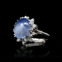 14K White Gold Estate Star Sapphire and Diamond Ring