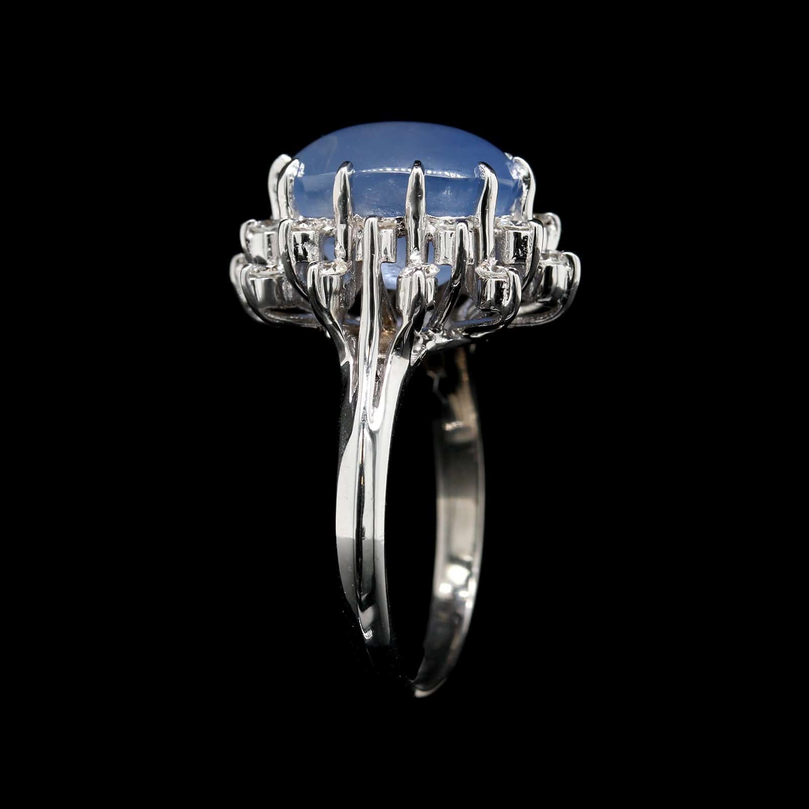 14K White Gold Estate Star Sapphire and Diamond Ring