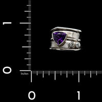 14K White Gold Estate Amethyst and Diamond Ring
