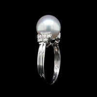 18K White Gold Estate Pearl and Diamond Ring