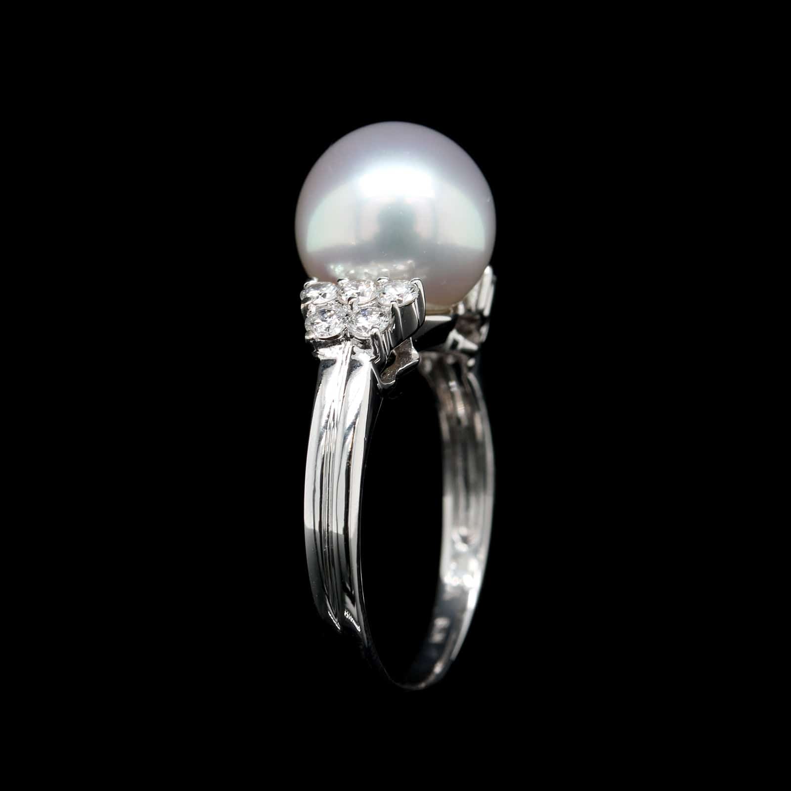 18K White Gold Estate Pearl and Diamond Ring