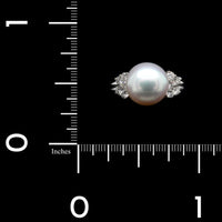 18K White Gold Estate Pearl and Diamond Ring