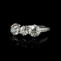 Vintage 14K White Gold Estate Diamond Three Stone Ring