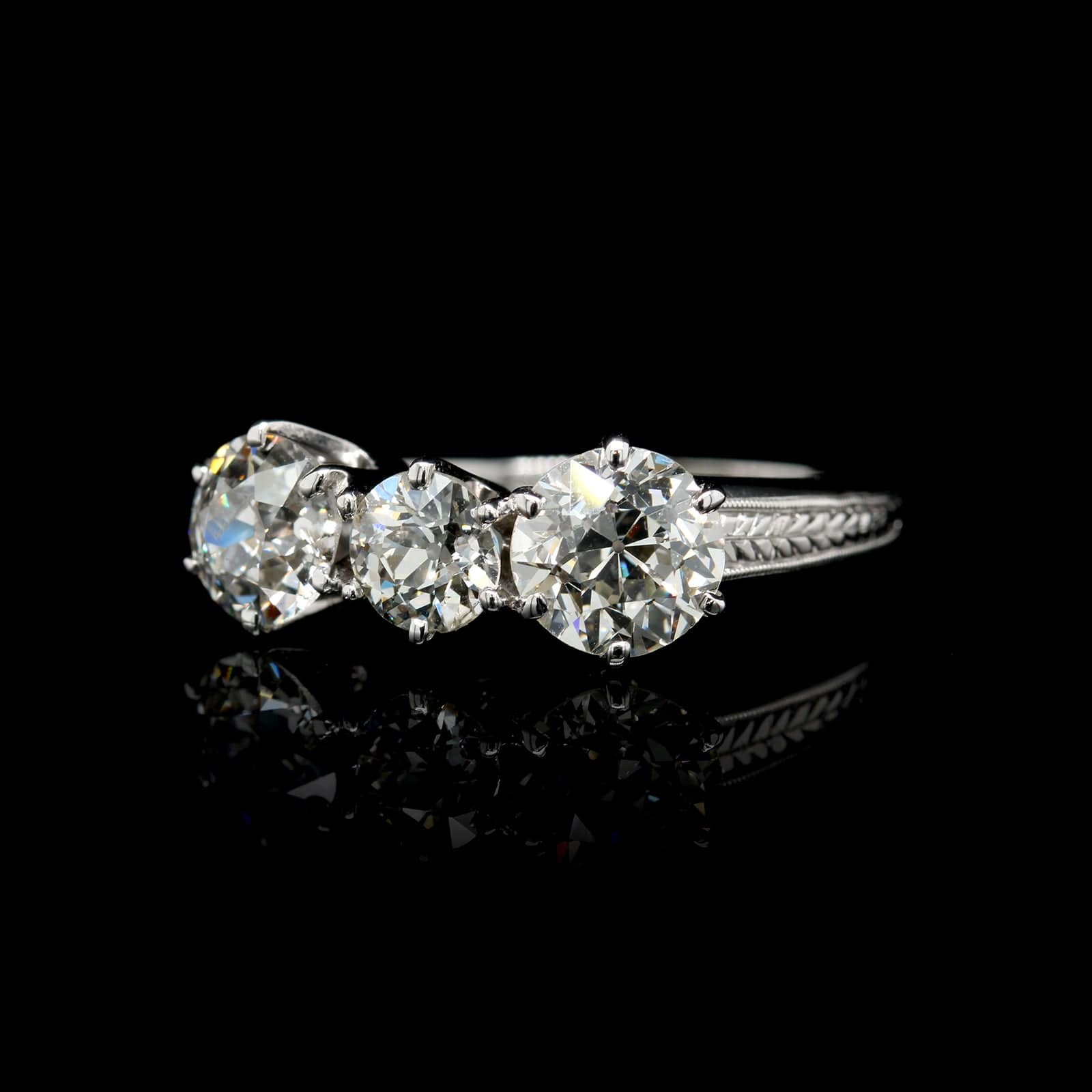 Vintage 14K White Gold Estate Diamond Three Stone Ring