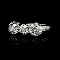 Vintage 14K White Gold Estate Diamond Three Stone Ring