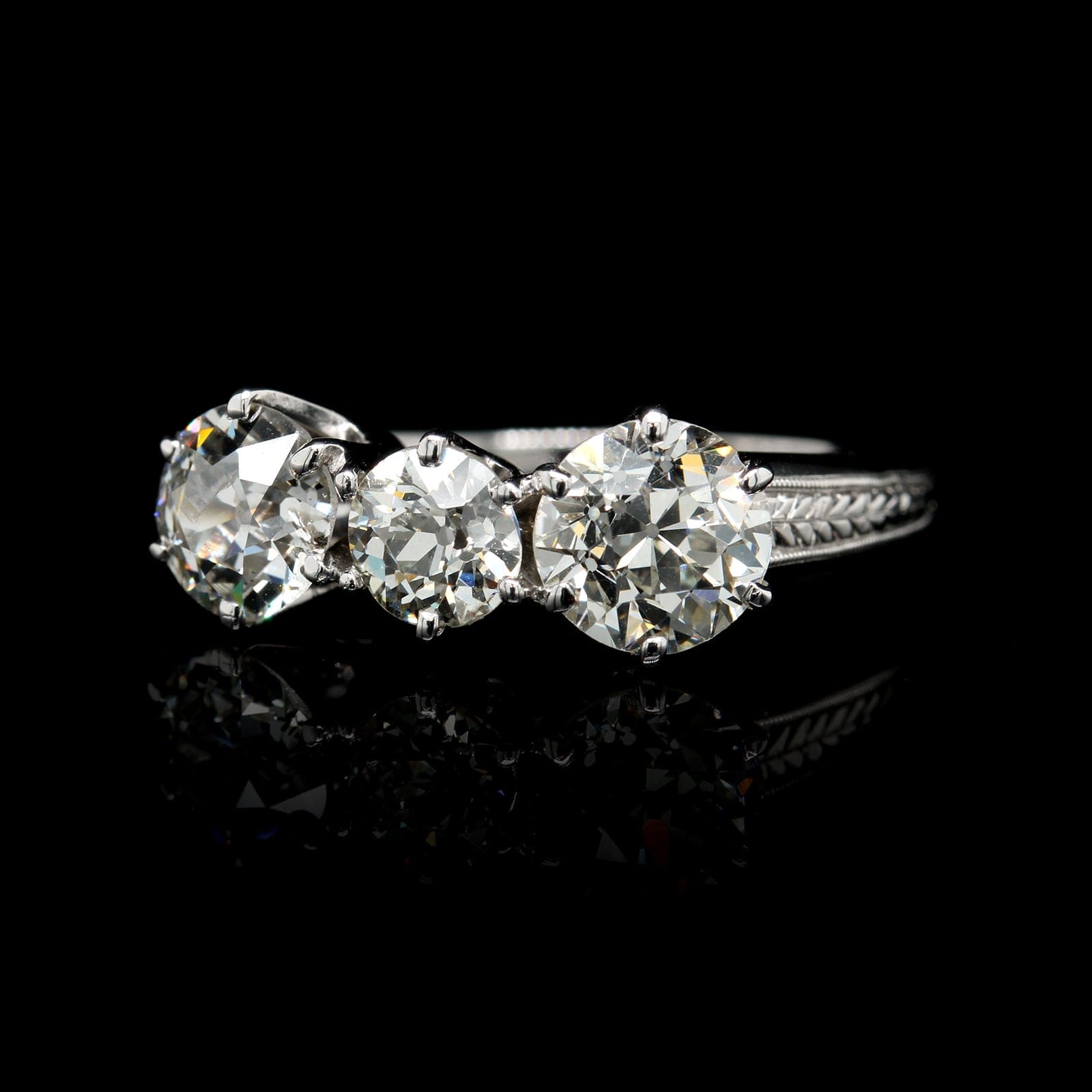 Vintage 14K White Gold Estate Diamond Three Stone Ring