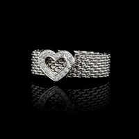 Tiffany & Co. 18K White Gold Estate Diamond Heart Somerset Mesh Ring