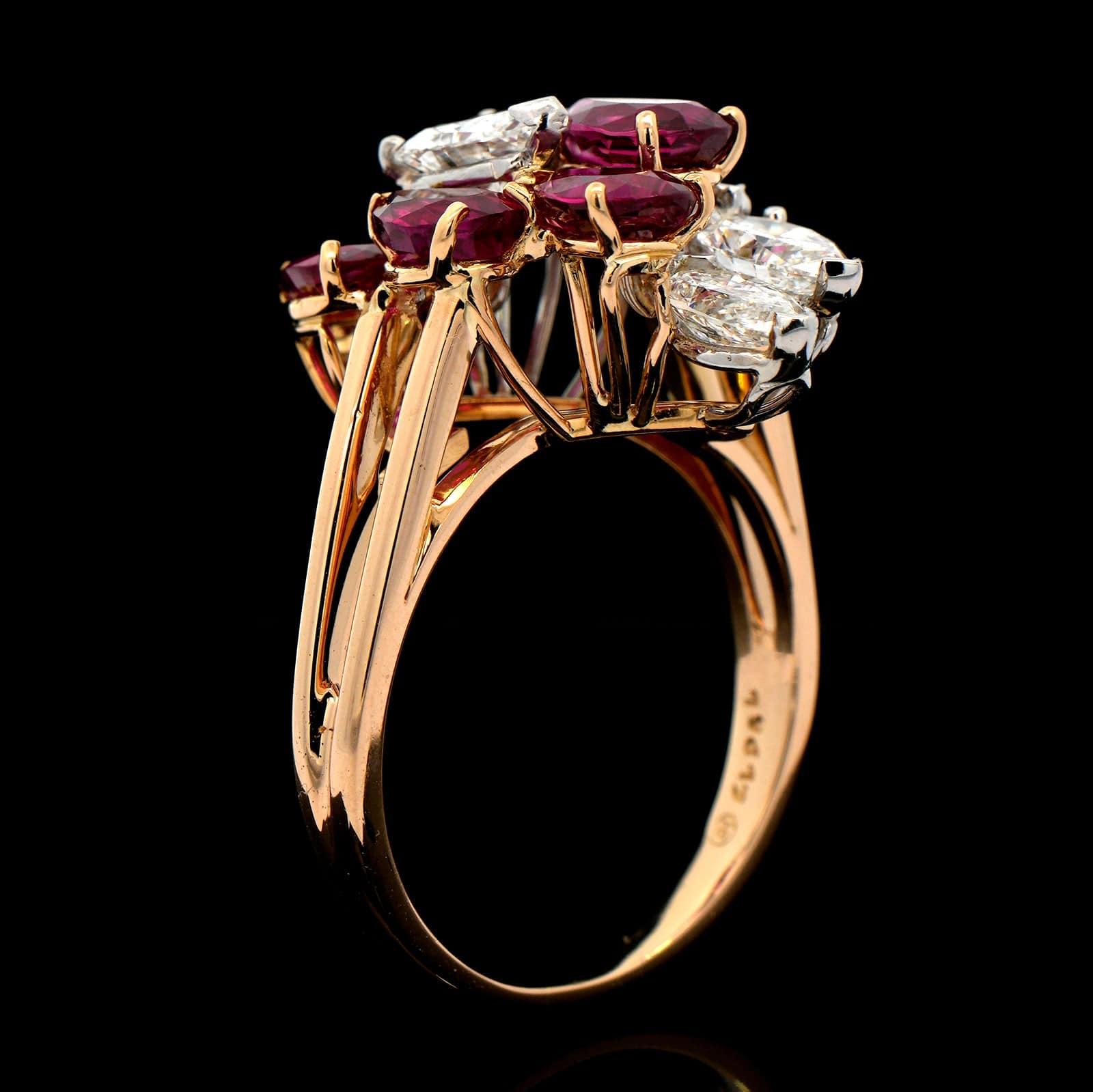 Oscar Heyman 18K Yellow Gold and Platinum Estate Ruby and Diamond Ring