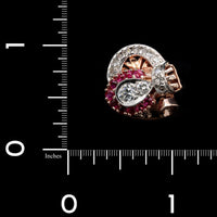 Retro 14K Rose Gold Estate Ruby and Diamond Ring