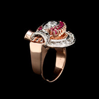 Retro 14K Rose Gold Estate Ruby and Diamond Ring