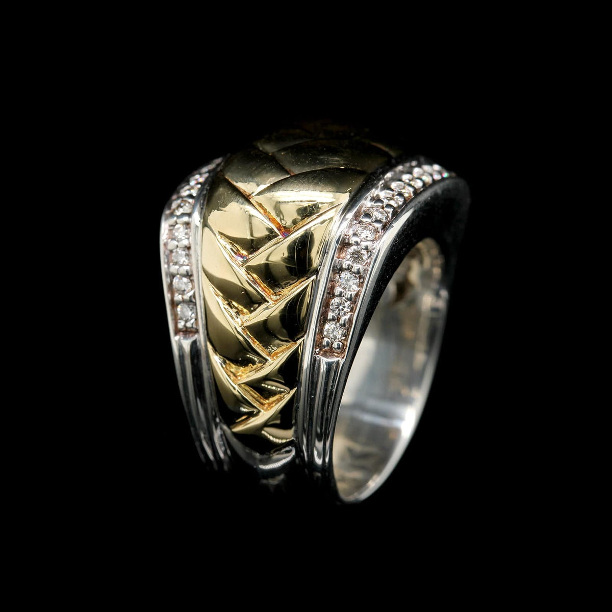 Scott Kay Sterling Silver and 18K Yellow Gold Medium Diamond Woven Ring