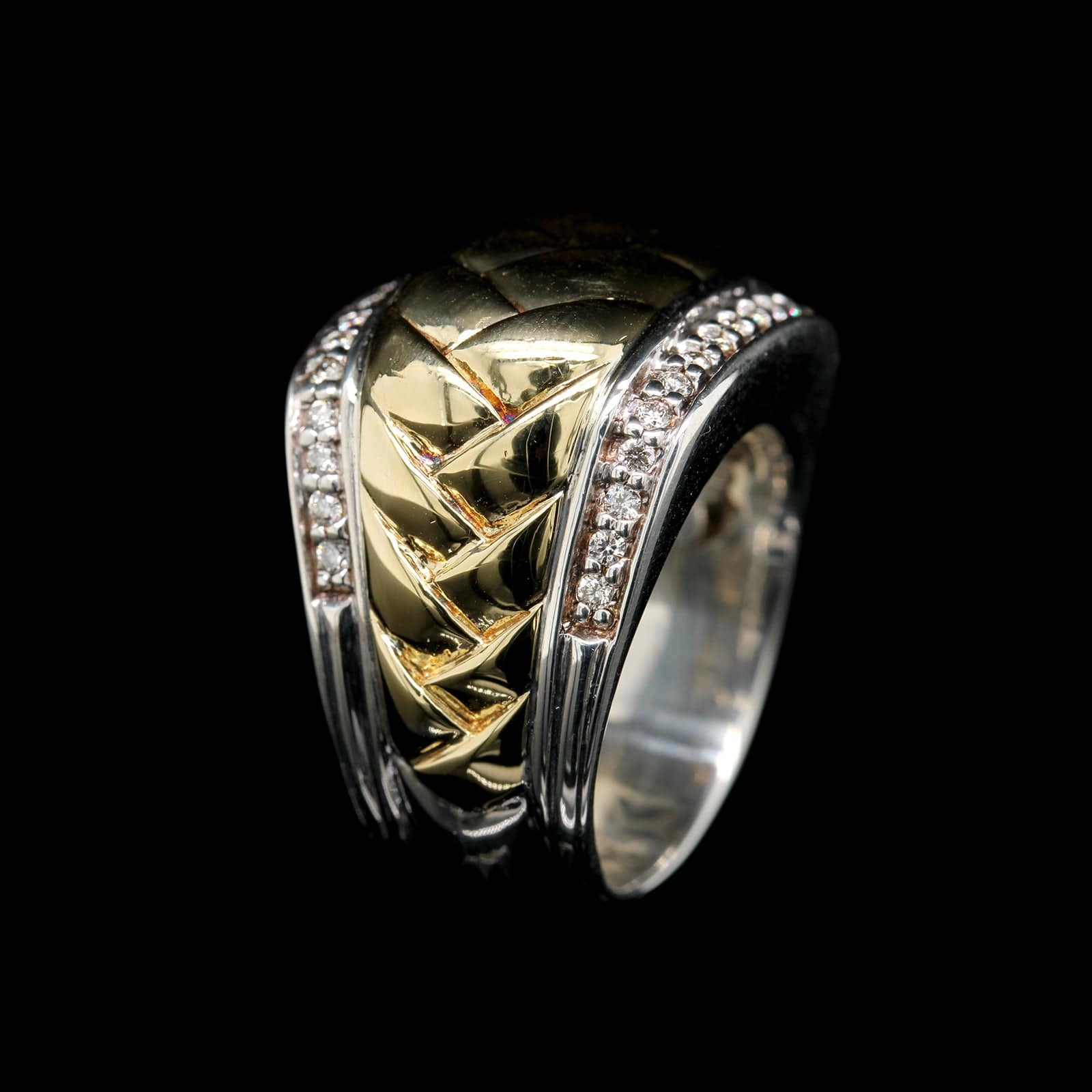 Scott Kay Sterling Silver and 18K Yellow Gold Medium Diamond Woven Ring