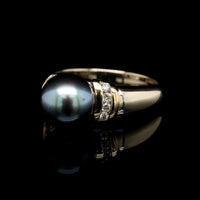 18K Two-tone Gold Estate Black Pearl and Diamond Ring
