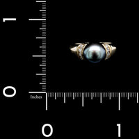 18K Two-tone Gold Estate Black Pearl and Diamond Ring