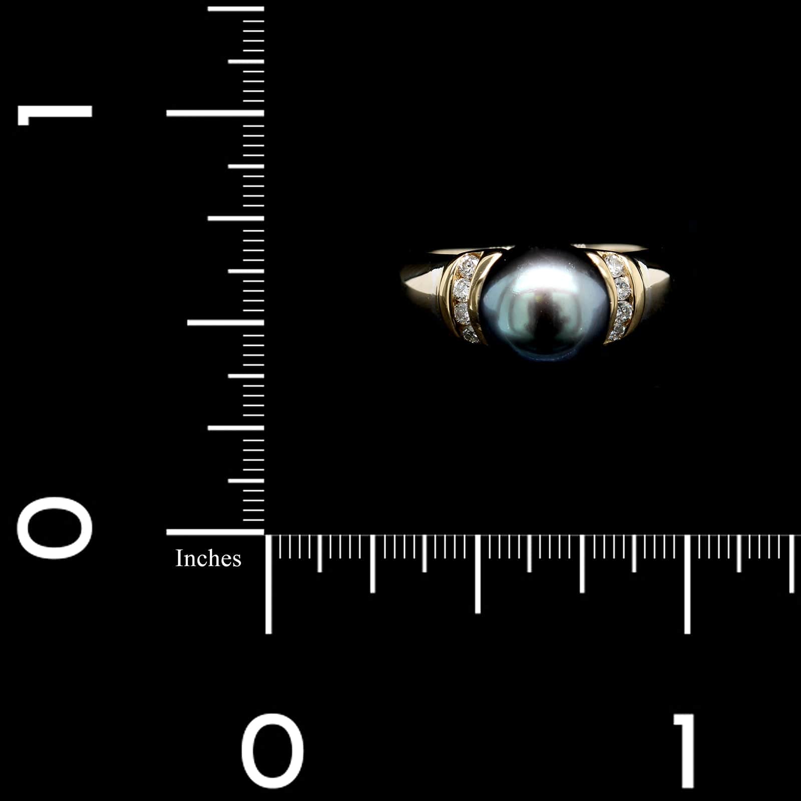 18K Two-tone Gold Estate Black Pearl and Diamond Ring