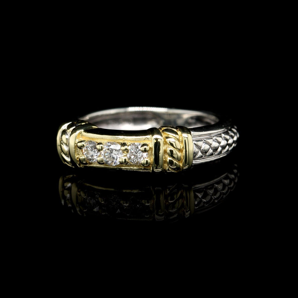 Judith Ripka Sterling Silver and 18K Yellow Gold Estate Diamond Ring