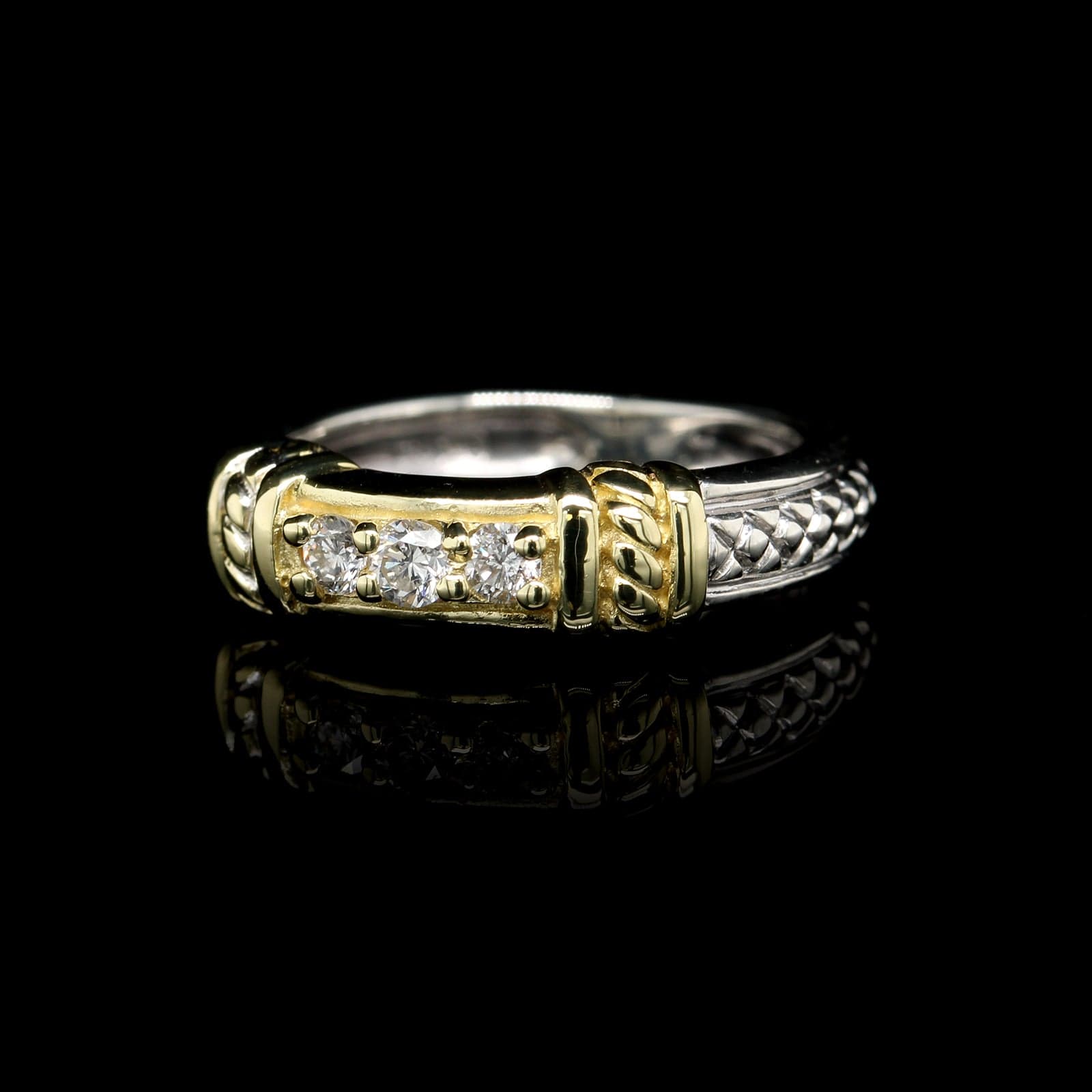 Judith Ripka Sterling Silver and 18K Yellow Gold Estate Diamond Ring