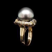 14K Yellow Gold Estate Tahitian Pearl and Diamond Ring