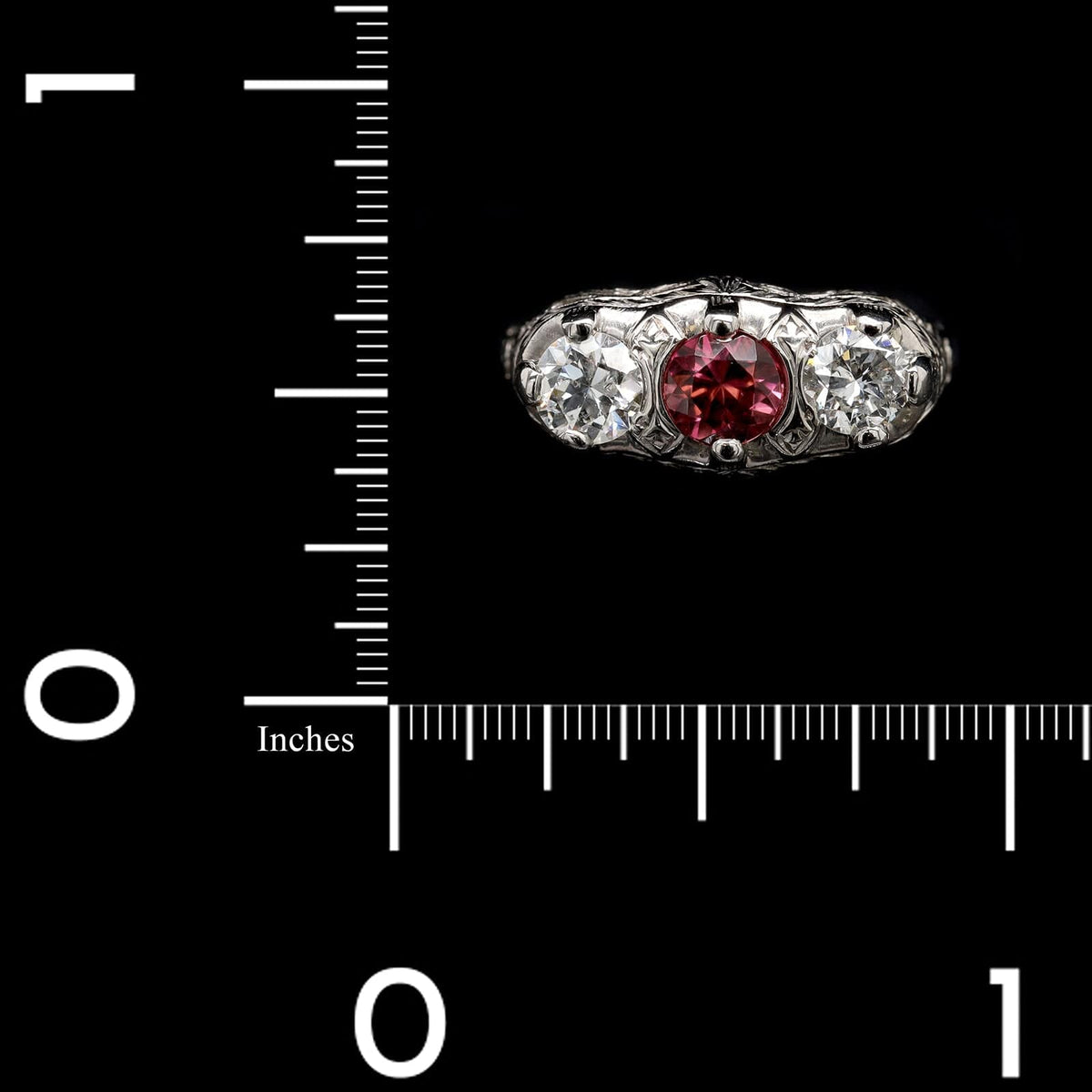 14K White Gold Estate Pink Tourmaline and Diamond Ring